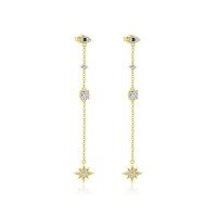 wholesale S925 Sterling Silver Cross-border Wholesale Star Moon Micro-inlaid Tassel Earring Set-E4784-Gold/Pair 925 Silver
