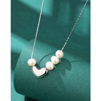 wholesale 925 Sterling Silver Heart Freshwater Pearl Necklace for Women, Summer Luxury Small Exquisite Ins High-End Sense Necklace Collarbone Chain-Freshwater Pearl Necklace 925 Silver