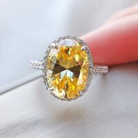 wholesale S925 Silver ZHUOZHIFAN Jewelry High Carbon Diamond Simulated Engagement Ring 9*13 Oval Yellow Diamond Ring for Women-Yellow No. 7