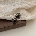 wholesale S925 Sterling Silver Ancient Method Gold Black Agate Heart Stud Earrings Women's Korean Spring New Arrival High-end Fashion Must-have Earrings-0-5
