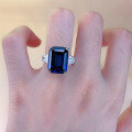 wholesale S925 Silver New 10*14 Rectangle Royal Blue Ring for Women, Fashionable and Minimalist European Style-0-3