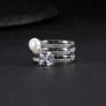 wholesale S925 Sterling Silver Natural Freshwater Pearl Ring Fashion Luxury Advanced Sense Three-Ring Inlaid Gemstone Set Ring-0-3