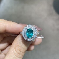 Platinum Vintage Lab-Grown Paraiba Ring, Elegant and Tarnish-Resistant-Cultured Paraiba ring, 2 carats (7 x 9m)  US size 5