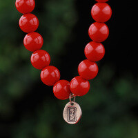 wholesale Gold-plated 925 Silver New Chinese Style Gourd Fu Character Hand-woven Emperor's Sand Bracelet with High-Content Cinnabar Beads-8mm silver bead peace 925 silver