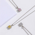 wholesale Sterling Silver Cross-Border Live Streaming High-Carbon Diamond Ice Flower Cut Necklace for Women, Yellow Diamond Pink Diamond Light Luxury Collarbone Chain Cross-Border New Accessory-0-0