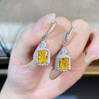wholesale S925 Sterling Silver Women's Square Emerald Cut Ice Flower Cut Green Stud Earrings Full Diamond Jewelry-Yellow Diamond-ED135 925 Silver