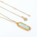 wholesale Gold-plated 925 Sterling Silver Japanese Retro Style Amazonite Geometric Long Pendant, New Women's Striped Rectangular Pendant-0-2