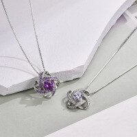 wholesale S925 sterling silver small niche women's necklace with rotating four-leaf clover pendant, micro-paved cubic zirconia, for Valentine's Day 520 gift-White diamond pendant (excluding chain)>925 silver