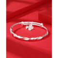 wholesale 999 Pure Silver Lily of the Valley Silver Bracelet for Women with Bells, Hemp Pattern, Push-Pull Solid Design, Niche Style-0-1