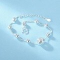 wholesale S925 Sterling Silver Hollow Heart Charm Bead Bracelet for Girlfriend, Chic Minimalist Style Trendy Silver Chain Accessory-0-2