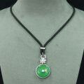 wholesale 925 Silver Gold-Plated Pendant with High-Carbon Diamond, Muzo Green Natural Chalcedony Peace Buckle, New Chinese Style Necklace for Women-0-3