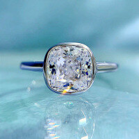 wholesale Metal material first, Zhuo Zhifan Jewelry new simulated diamond ring 7*7 cushion white diamond ice flower cut engagement ringins-R482 White Diamond No. 6