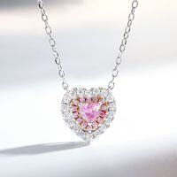 925 Sterling Silver Pink Heart Pendant Necklace with High-Carbon Diamonds-Imported Pink - XL105  925 Silver