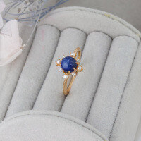 wholesale S925 Silver Plated 14K Gold Snowflake Design Pearl and Star Sapphire Ring, Christmas Limited Edition-Starlight Sapphire Ring Mido No. 8