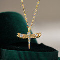 14K Gold Plated 925 Silver Full Moissanite Dragonfly Pendant Necklace for Cross-Border-0-2