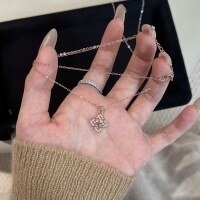 wholesale S925 Sterling Silver Vintage Mabe Pearl Double-Sided Four-Leaf Flower Necklace, Minimalist Design, New Chinese Style, Versatile Choker for Women-Rose gold 925 silver