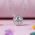 wholesale [18K Gold Plated Sterling Silver] 1-Carat Moissanite Necklace for Women, Four-Prong Luxurious Round Halo Pendant Collarbone Chain-0-0