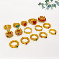 wholesale S925 silver gold-plated running rings turquoise and southern red agate Tang-pattern diamond-inlaid accessories bracelet necklace string ornaments DIY handmade spacer beads-Coin Ring-Bright Side