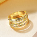 Metal Geometric Multi-Layer Ring, Tri-Circle Diamond Design-0-1