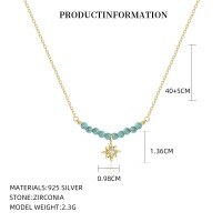 wholesale S925 Sterling Silver And Natural Lapis Lazuli Star Moon Necklace For Women, Luxurious And Sophisticated Crystal Collarbone Chain-YA0477_Yellow Turquoise/White Zirconium_18K Yellow Plated 925 Silver