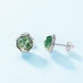 wholesale new fashion octagonal geometric malachite silver earrings, simple retro style 925 silver plated with 10K gold earrings wholesale-0-3