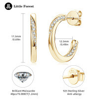 Sterling Silver C-Shaped Chain Semi-Hoop Moissanite Earrings-C-shaped moissanite stud earrings [K gold]  925 silver