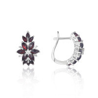 wholesale S925 Sterling Silver with Natural Black Garnet Early Spring New Gemstone Earrings, British Clasp, Elegant Silver Ear Accessories-Natural black garnet earrings