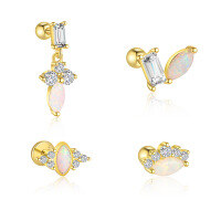 wholesale S925 Sterling Silver Opal Light Luxury Inlaid Sparkling Zircon Marquise Earrings Women's Fashion Simple Versatile Trendy Cross-border-Single four-piece set 925 silver