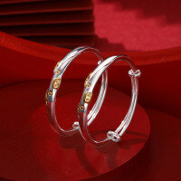 wholesale S999 Sterling Silver Zodiac Pig Baby Bracelet for Boys and Girls, Ben Ming Year Gift, Full Moon Birthday Present Wholesale-Pair of children's bracelets S999 silver