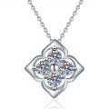 S925 Silver Vintage Light Luxury Moissanite Four-Leaf Clover Pendant Necklace-0-3