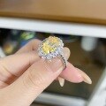 wholesale S925 Sterling Silver Ring for Women, Goose Yellow Pigeon Egg Oval-Shaped Zircon 5A Cubic Zirconia High Carbon Diamond Engagement Ring for Banquets-0-1