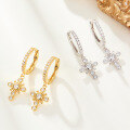 wholesale S925 Sterling Silver Micro-Pave Zircon Cross Pendant Hoop Ear Clasp Fashionably Unique and Creative High-End Earrings-0-1