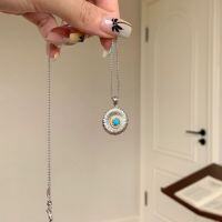 wholesale S925 Sterling Silver Daisy Turquoise Pendant Necklace Vintage Style Luxury Minimalist Small Design Collarbone Chain for Women-Platinum Gold 925 Silver