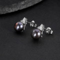 wholesale S925 Sterling Silver Black Natural Freshwater Pearl Jewelry Set, Fashionable and Lightly Luxurious Pearl Necklace and Earrings Two-Piece Set-0-1