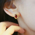 wholesale S925 Sterling Silver with Natural Garnet Bubble-style Stud Earrings, Simple and Fashionable Retro Jewelry-0-4