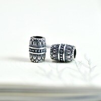 wholesale S925 Sterling Silver Lotus Scattered Beads Large Hole Retro Handmade DIY Braided Rope Straight Barrel Beads Lotus Pod Spacer Beads Silver Jewelry Accessories-Single beaded piece (5000090)