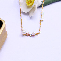 wholesale S925 Sterling Silver Summer New Item Pendant Necklace with Colorful Zircon Star Collarbone Chain, Drop Shipping-Colorful zirconium pearl star necklace 925 silver