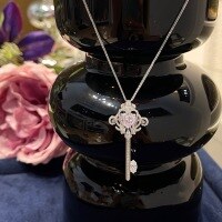wholesale S925 Sterling Silver Fairy Cherry Blossom Pink Key Pendant Necklace Light Luxury Collarbone Sweater Chain Gift for Women Small Design Sense-Platinum 925 silver