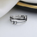 wholesale S925 Sterling Silver Retro Multi-layer Cross Drip Glaze Black and White Line Ring, Trendy Creative Sweet and Cool Style Ring-0-3