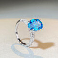 wholesale S925 Sterling Silver New Light Luxury Micro-Inlaid Aquamarine Diamond Ring Simple And High-End Sense Banquet Style Ring For Women Wholesale-0-1