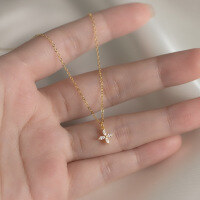 wholesale S925 Sterling Silver Diamond-Inlaid Four-Petal Flower Necklace, Minimalist and Delicate Four-Leaf Clover Collarbone Chain D9427-S925 silver necklace silver 925 silver