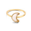 wholesale S925 Sterling Silver Korean Version MADEY Niche Design Jewelry Cute and Girly Moon Ring with White Chalcedony for Women-0-4