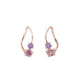 wholesale Metal material: 925 silver, rose gold Duli Jewelry Japanese-style lightweight luxury small and exquisite symmetrical earrings with amethyst new elegant earrings-0-1