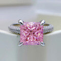 wholesale 925 Sterling Silver Fashion Crystal Jewelry European and American Geometric Diamond-Cut Pink Zircon Ring-0-0