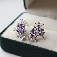 wholesale S925 silver embedded natural French-style elegant lady amethyst crystal earrings with pure crystal for women-Amethyst earrings