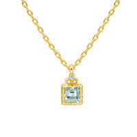 wholesale 14k Gold Plated S925 Silver Japanese Style Simple Square Aquamarine Zircon Necklace-Aquamarine Necklace 925 Silver