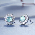 S925 Silver Wholesale Live Stream Sunflower Earrings with Natural Guatemalan Blue Jadeite-0-1