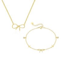 wholesale S925 Sterling Silver Sweet Bow Necklace With Zircon,，。-Single two-piece combination 925 silver