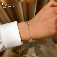 925 Sterling Silver Bling Princess Bubble Bracelet with Moissanite-White gold  Moissanite [Single 3.0mm]
