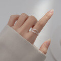 wholesale 925 Sterling Silver Minimalist Wave Double Layer Ring, Niche Design Irregular Line Index Finger Jewelry R00344-0-1